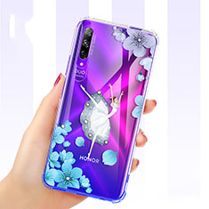 Huawei Y9s用極薄ソフトケース シリコンケース 耐衝撃 全面保護 クリア透明 花 ファーウェイ ネイビー