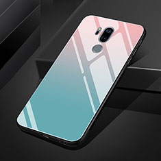 LG G7用ハイブリットバンパーケース プラスチック 鏡面 虹 グラデーション 勾配色 カバー LG ブルー