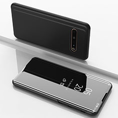 LG V60 ThinQ 5G用手帳型 レザーケース スタンド 鏡面 カバー LG ブラック