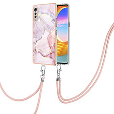 LG Velvet 5G用シリコンケース ソフトタッチラバー バタフライ パターン カバー 携帯ストラップ Y05B LG ピンク