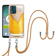 Motorola Moto E13用シリコンケース ソフトタッチラバー バタフライ パターン カバー 携帯ストラップ YB8 モトローラ イエロー