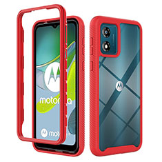 Motorola Moto E13用360度 フルカバー ハイブリットバンパーケース クリア透明 プラスチック カバー ZJ4 モトローラ レッド