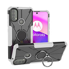 Motorola Moto E20用ハイブリットバンパーケース プラスチック アンド指輪 マグネット式 S02 モトローラ ホワイト