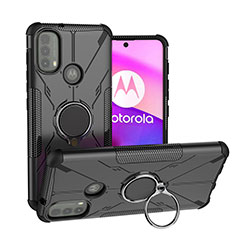 Motorola Moto E20用ハイブリットバンパーケース プラスチック アンド指輪 マグネット式 S02 モトローラ ブラック