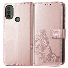 Motorola Moto E40用手帳型 レザーケース スタンド 花 カバー モトローラ ピンク