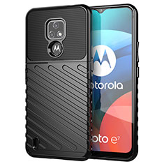 Motorola Moto E7 (2020)用シリコンケース ソフトタッチラバー ツイル カバー モトローラ ブラック