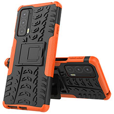 Motorola Moto Edge Lite 5G用ハイブリットバンパーケース スタンド プラスチック 兼シリコーン カバー モトローラ オレンジ