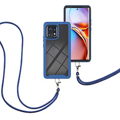 Motorola Moto Edge Plus (2023) 5G用ハイブリットバンパーケース プラスチック 兼シリコーン カバー 前面と背面 360度 フル 携帯ストラップ モトローラ ネイビー