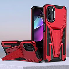 Motorola Moto G 5G (2022)用ハイブリットバンパーケース スタンド プラスチック 兼シリコーン カバー モトローラ レッド