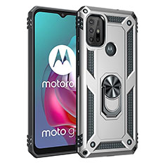 Motorola Moto G10用ハイブリットバンパーケース プラスチック アンド指輪 マグネット式 モトローラ シルバー