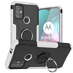Motorola Moto G10用ハイブリットバンパーケース プラスチック アンド指輪 マグネット式 S02 モトローラ ホワイト