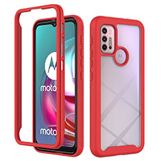 Motorola Moto G10用360度 フルカバー ハイブリットバンパーケース クリア透明 プラスチック カバー モトローラ レッド