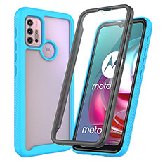 Motorola Moto G10用360度 フルカバー ハイブリットバンパーケース クリア透明 プラスチック カバー ZJ3 モトローラ ブルー