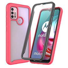 Motorola Moto G10用360度 フルカバー ハイブリットバンパーケース クリア透明 プラスチック カバー ZJ3 モトローラ ローズレッド