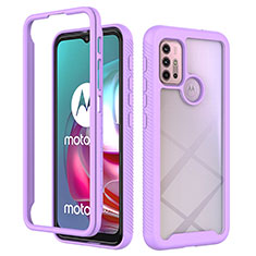 Motorola Moto G10 Power用360度 フルカバー ハイブリットバンパーケース クリア透明 プラスチック カバー モトローラ パープル