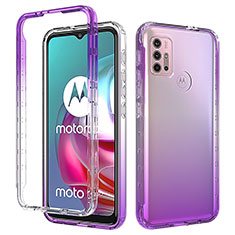 Motorola Moto G10 Power用前面と背面 360度 フルカバー 極薄ソフトケース シリコンケース 耐衝撃 全面保護 バンパー 勾配色 透明 モトローラ パープル