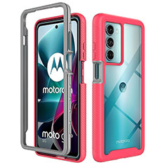 Motorola Moto G200 5G用360度 フルカバー ハイブリットバンパーケース クリア透明 プラスチック カバー モトローラ ローズレッド