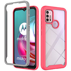 Motorola Moto G30用360度 フルカバー ハイブリットバンパーケース クリア透明 プラスチック カバー モトローラ ローズレッド