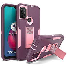 Motorola Moto G30用ハイブリットバンパーケース スタンド プラスチック 兼シリコーン カバー マグネット式 モトローラ パープル