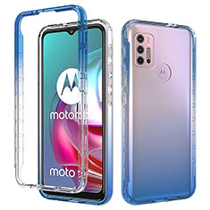 Motorola Moto G30用前面と背面 360度 フルカバー 極薄ソフトケース シリコンケース 耐衝撃 全面保護 バンパー 勾配色 透明 モトローラ ネイビー