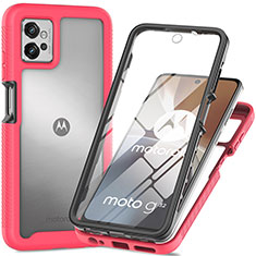 Motorola Moto G32用360度 フルカバー ハイブリットバンパーケース クリア透明 プラスチック カバー モトローラ ローズレッド