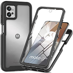 Motorola Moto G32用360度 フルカバー ハイブリットバンパーケース クリア透明 プラスチック カバー モトローラ ブラック