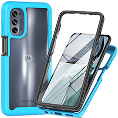 Motorola Moto G62 5G用360度 フルカバー ハイブリットバンパーケース クリア透明 プラスチック カバー モトローラ シアン