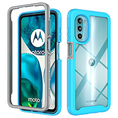 Motorola Moto G82 5G用360度 フルカバー ハイブリットバンパーケース クリア透明 プラスチック カバー モトローラ シアン