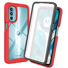 Motorola Moto G82 5G用360度 フルカバー ハイブリットバンパーケース クリア透明 プラスチック カバー ZJ3 モトローラ レッド