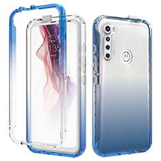 Motorola Moto One Fusion Plus用前面と背面 360度 フルカバー 極薄ソフトケース シリコンケース 耐衝撃 全面保護 バンパー 勾配色 透明 モトローラ ネイビー