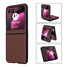 Motorola Moto Razr 40 Ultra 5G用シリコンケース ソフトタッチラバー レザー柄 カバー BY3 モトローラ ブラウン
