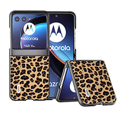 Motorola Moto Razr 40 Ultra 5G用シリコンケース ソフトタッチラバー レザー柄 カバー BH2 モトローラ ライト・ブラウン
