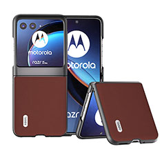 Motorola Moto Razr 40 Ultra 5G用シリコンケース ソフトタッチラバー レザー柄 カバー BH5 モトローラ ブラウン