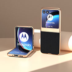 Motorola Moto Razr 40 Ultra 5G用シリコンケース ソフトタッチラバー レザー柄 カバー BH10 モトローラ ブラック