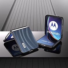 Motorola Moto Razr 40 Ultra 5G用シリコンケース ソフトタッチラバー レザー柄 カバー B03H モトローラ ネイビー