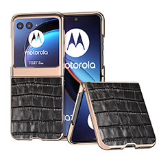 Motorola Moto Razr 40 Ultra 5G用シリコンケース ソフトタッチラバー レザー柄 カバー B08H モトローラ ブラック