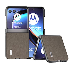Motorola Moto Razr 40 Ultra 5G用シリコンケース ソフトタッチラバー レザー柄 カバー B10H モトローラ カーキ色