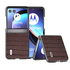 Motorola Moto Razr 40 Ultra 5G用シリコンケース ソフトタッチラバー レザー柄 カバー B11H モトローラ ブラウン