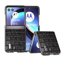 Motorola Moto Razr 40 Ultra 5G用シリコンケース ソフトタッチラバー レザー柄 カバー B11H モトローラ ブラック