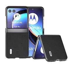 Motorola Moto Razr 40 Ultra 5G用シリコンケース ソフトタッチラバー レザー柄 カバー B12H モトローラ ブラック