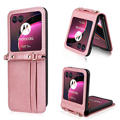 Motorola Moto Razr 40 Ultra 5G用シリコンケース ソフトタッチラバー レザー柄 カバー BY5 モトローラ ピンク