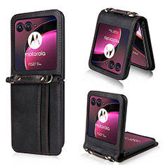 Motorola Moto Razr 40 Ultra 5G用シリコンケース ソフトタッチラバー レザー柄 カバー BY5 モトローラ ブラック