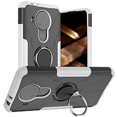 Nokia 5.4用ハイブリットバンパーケース プラスチック アンド指輪 マグネット式 JX1 ノキア シルバー