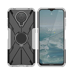 Nokia G20用ハイブリットバンパーケース プラスチック アンド指輪 マグネット式 JX2 ノキア シルバー