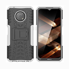 Nokia G300 5G用ハイブリットバンパーケース スタンド プラスチック 兼シリコーン カバー JX2 ノキア シルバー