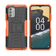 Nokia G400 5G用ハイブリットバンパーケース スタンド プラスチック 兼シリコーン カバー JX2 ノキア オレンジ
