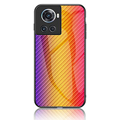 OnePlus 10R 5G用ハイブリットバンパーケース プラスチック 鏡面 虹 グラデーション 勾配色 カバー LS2 OnePlus オレンジ