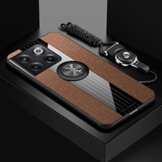 OnePlus 10T 5G用極薄ソフトケース シリコンケース 耐衝撃 全面保護 アンド指輪 マグネット式 バンパー X03L OnePlus ブラウン