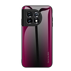 OnePlus 11 5G用ハイブリットバンパーケース プラスチック 鏡面 虹 グラデーション 勾配色 カバー JM2 OnePlus ローズレッド