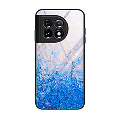 OnePlus 11 5G用ハイブリットバンパーケース プラスチック パターン 鏡面 カバー JM3 OnePlus ブルー
